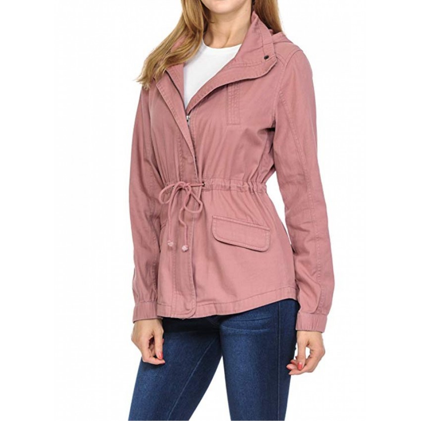 Women's Premium Vintage Wash Lightweight Military Fashion Twill Hoodie Jacket