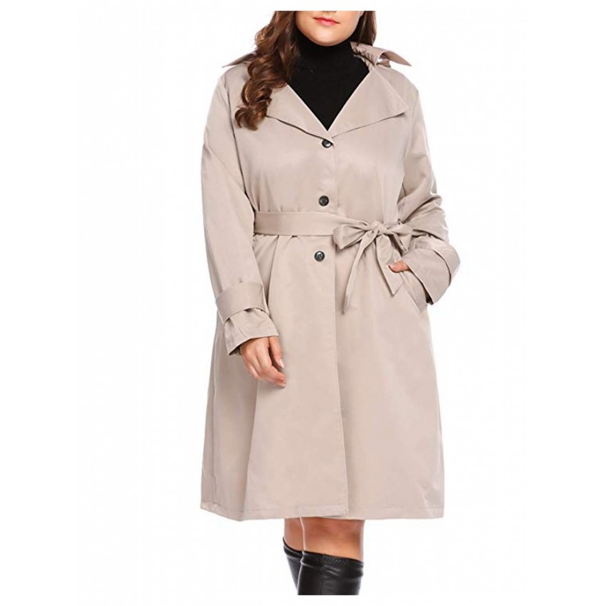 Women's Single Breasted Long Trench Coat With Belt