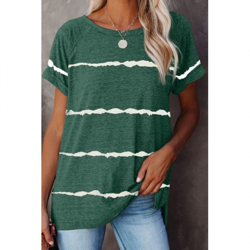 Green Stripe Print Loose T-shirt