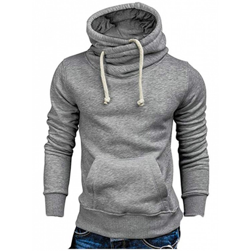 Men Casual Funnel Neck Long Sleeve Hoodie Solid Color Pocket Sweatshirt Pullovers
