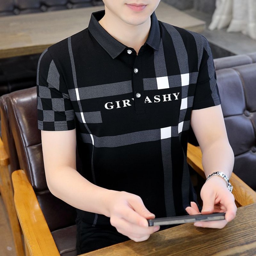 Polo shirt men's short-sleeved T-shirt lapel trend print base shirt half-sleeved