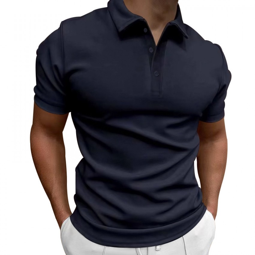 Summer men's polo shirt solid color short sleeve lapel t-shirt casual fit