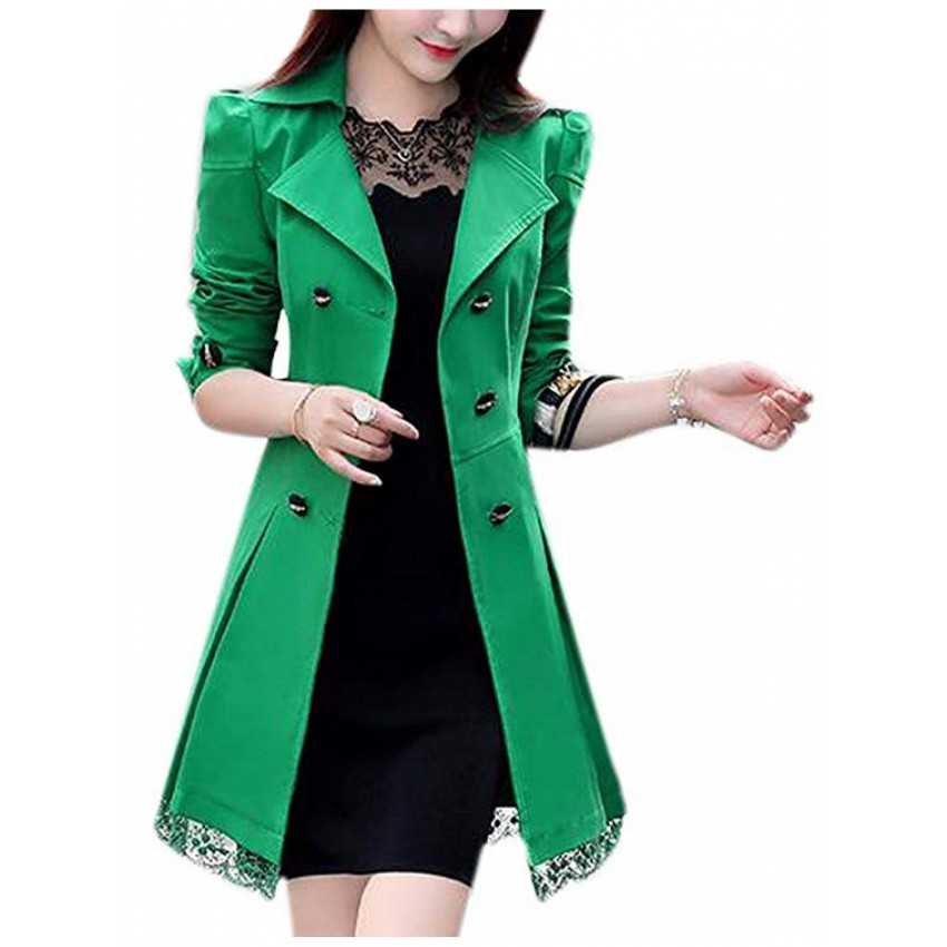 Women Elegant Double Breasted Belted Long Jacket Trenchcoat