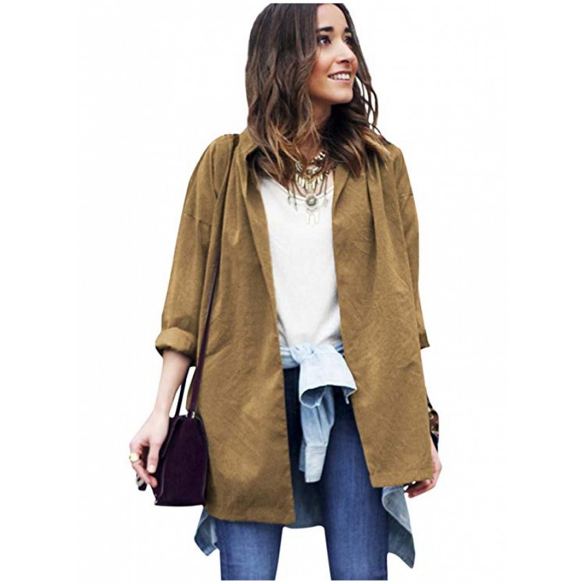 Women's Workout Slit Side Oversized Coat Lightweight Long Sleeve Collar Wrap Jacket