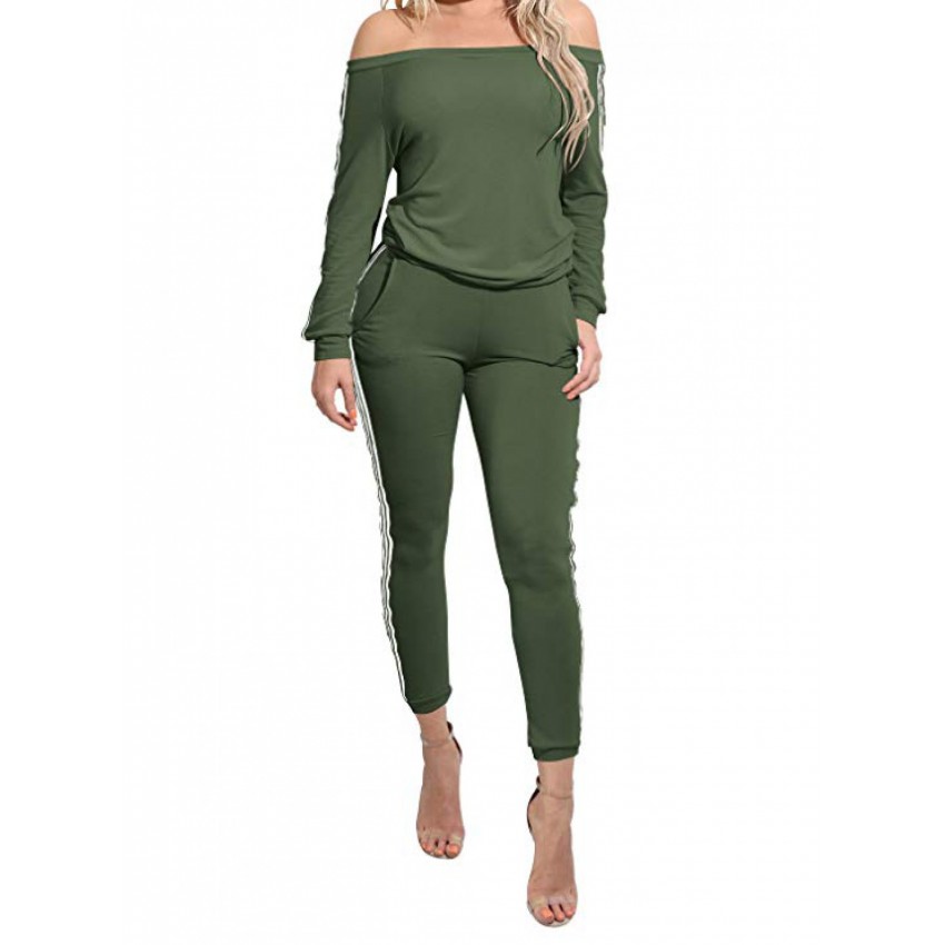Womens Off Shoulder Two Piece Tracksuit Outfits Jumpsuits Sweatsuit Set