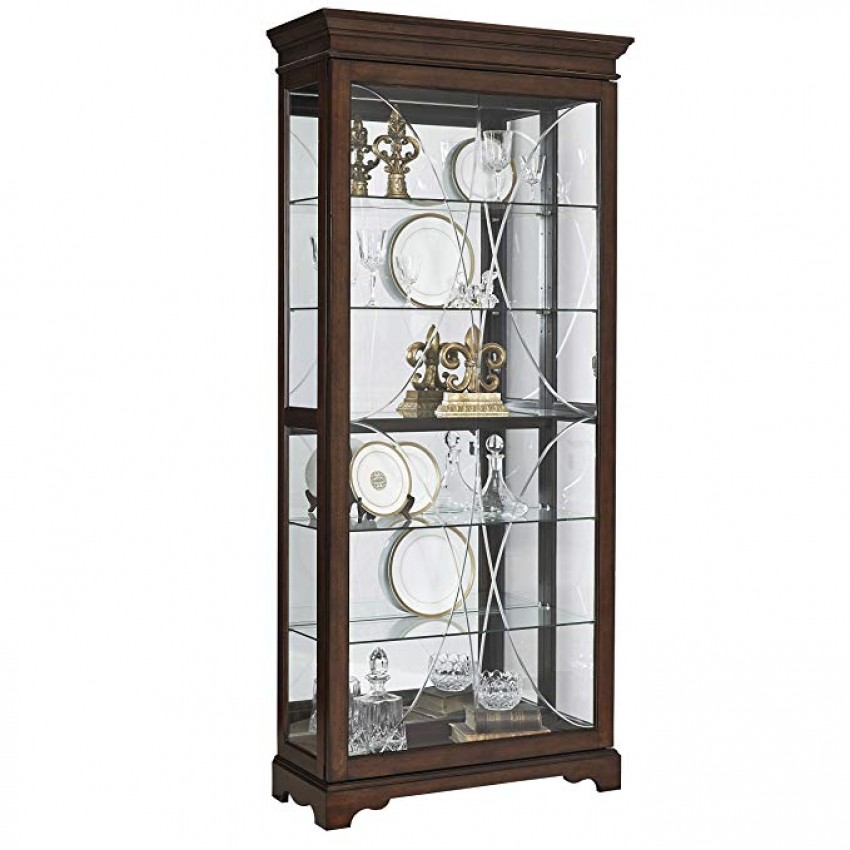 Pulaski P021575 Harley Diamond Etched Sliding Door Curio Display Cabinet, 36.5" X 14.75" X 81.75", Brown